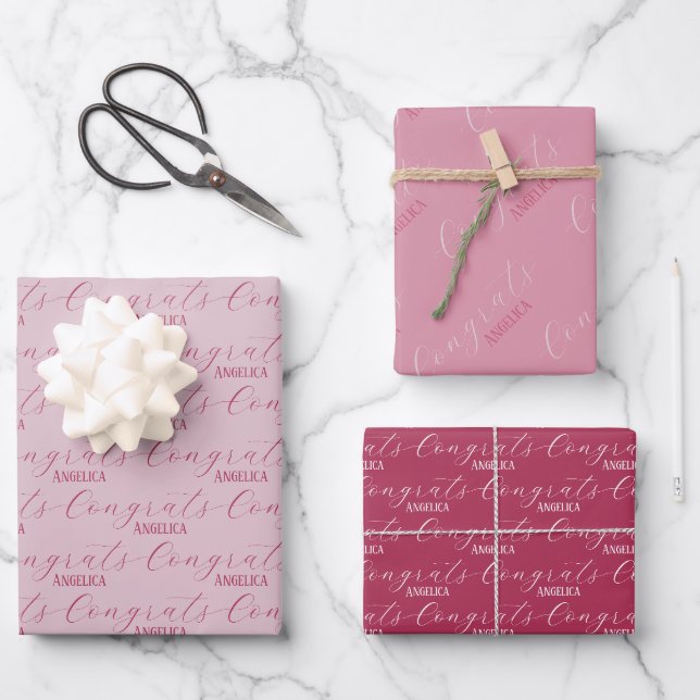 Feuille De Papier Cadeau Nom personnalisé Félicitations (Recto)