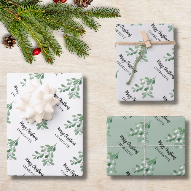 Feuille De Papier Cadeau Nom personnalisé Mistletoe Noël (Créateur téléchargé)