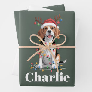Feuille De Papier Cadeau Nom personnalisé Noël Beagle Chien Amoureux
