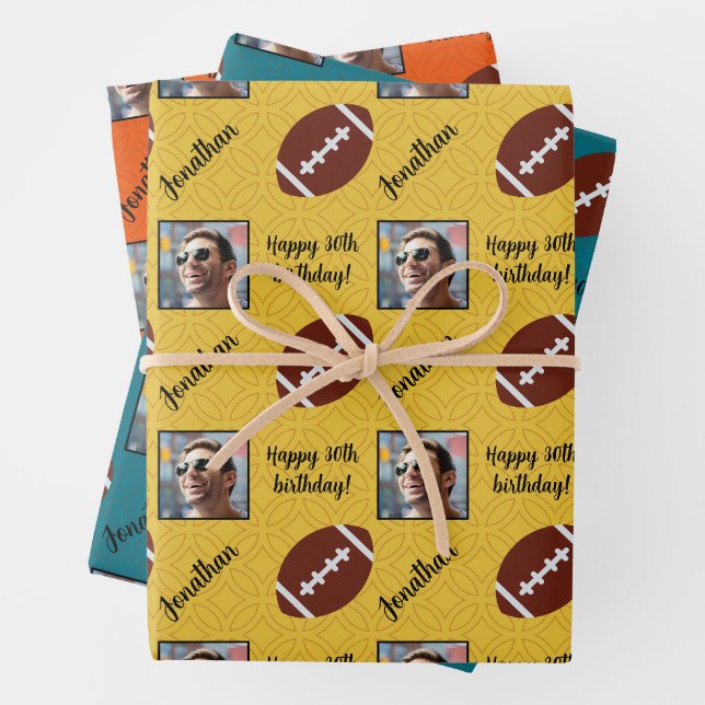Feuille De Papier Cadeau Nom personnalisé Photo Sport Football Anniversaire (En situation)