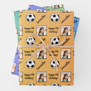 Feuille De Papier Cadeau Nom personnalisé Photo Sport Soccer Anniversaire