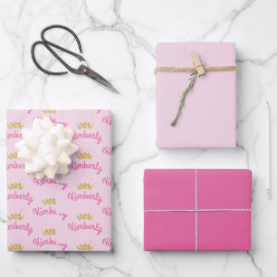 Feuille De Papier Cadeau Nom personnalisé rose Personnalisé