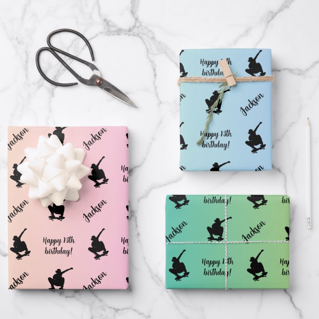 Feuille De Papier Cadeau Nom personnalisé Sentiment Sport Skateboard (Recto)