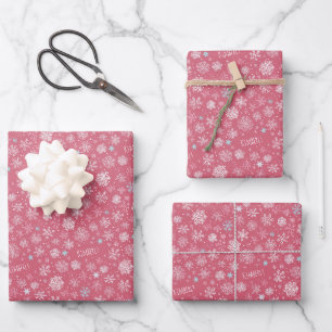 Feuille De Papier Cadeau Nom personnalisé Snowflakes Pink Christmas