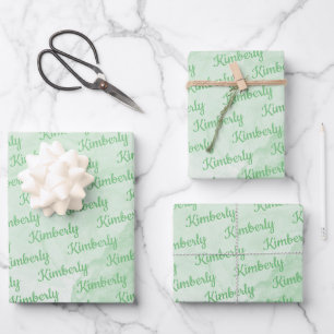 Feuille De Papier Cadeau Nom personnalisé vert Personnalisé