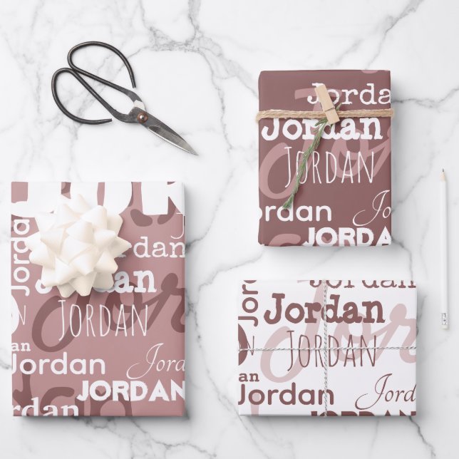 Feuille De Papier Cadeau Nom répétitif Mauve Dusty Rose Blanc moderne (Recto)