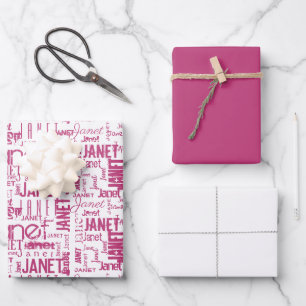 Feuille De Papier Cadeau Nom Typographie Rose Blanc Mot Cloud