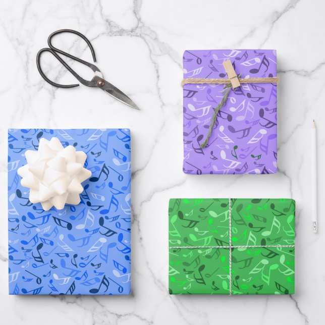 Feuille De Papier Cadeau Notes de musique Blue Green Purple (Recto)