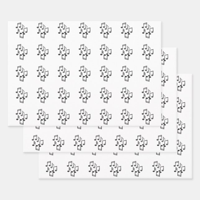 Feuille De Papier Cadeau Notes musicales en Parties scintillant noire (Lot)