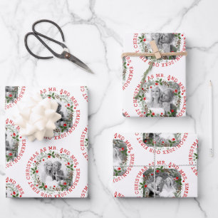 Feuille De Papier Cadeau Notre premier Noël en tant que M. et Mme trois pho