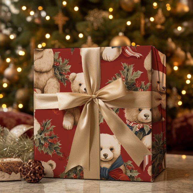 Feuille De Papier Cadeau Nounours de Noël modernes (Créateur téléchargé)