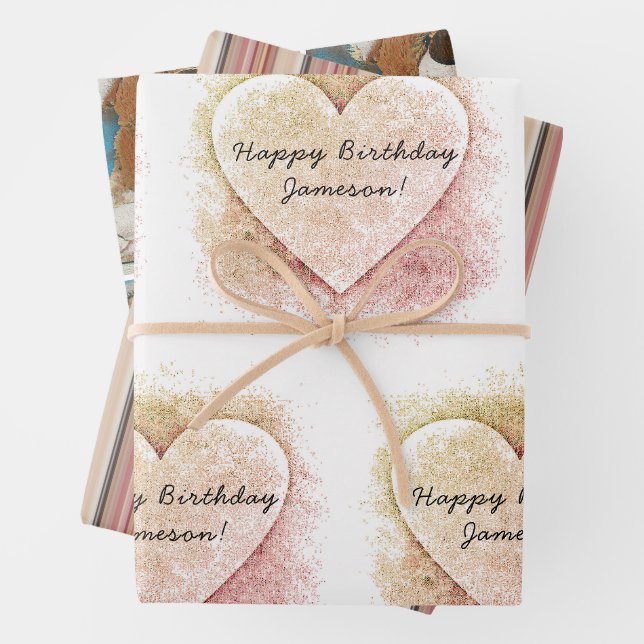 Feuille De Papier Cadeau Nounours et coeurs envelopper cadeau HAMbyWG (En situation)