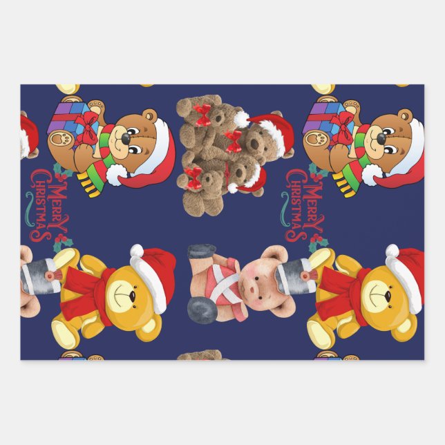 Feuille De Papier Cadeau Nounours Joyeux Noël (Devant)
