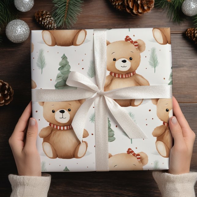 Feuille De Papier Cadeau Nounours mignons de Noël moderne (Créateur téléchargé)