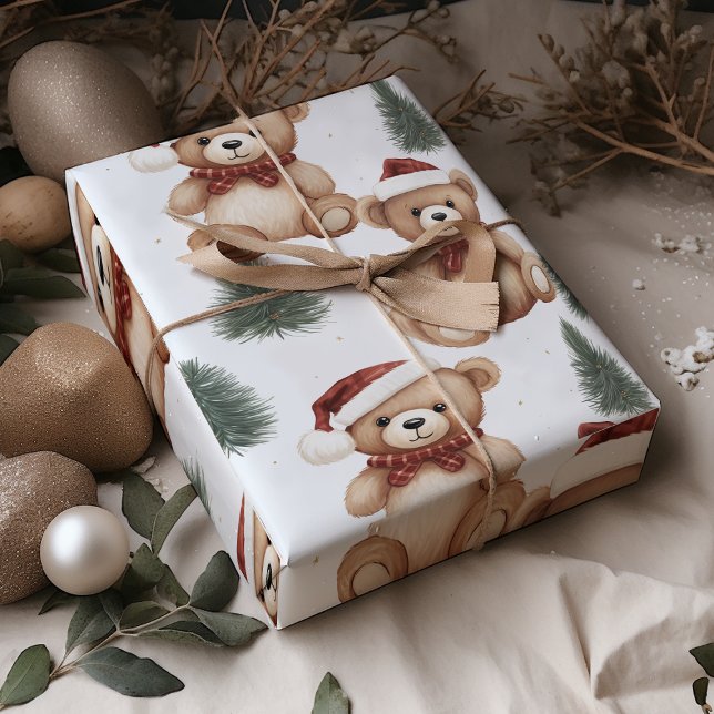 Feuille De Papier Cadeau Nounours mignons de Noël moderne (Créateur téléchargé)