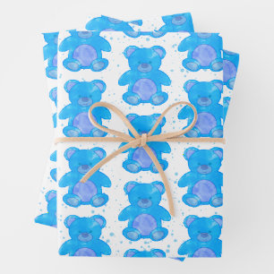 Feuille De Papier Cadeau Nounours Ourson Bleu Personnalisé