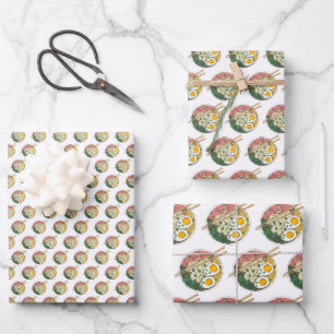Feuille De Papier Cadeau Nourriture Japonaise Ramen Noodle Soupe Foin