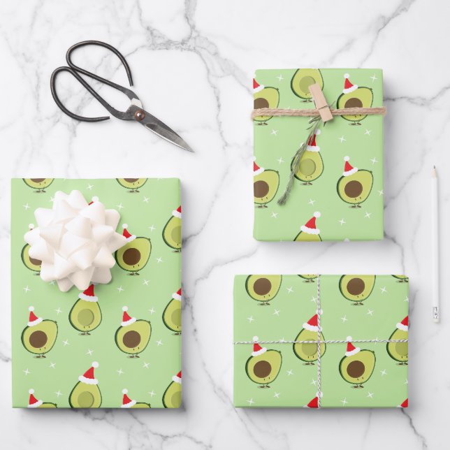 Feuille De Papier Cadeau Nourriture mite Santa Hat Avocado Noël (Recto)