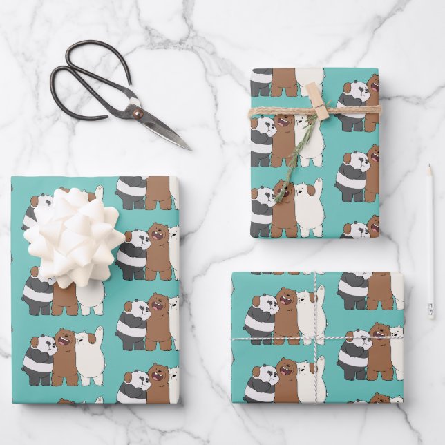Feuille De Papier Cadeau Nous, Groupe Ours Nus Hug (Recto)