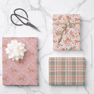 Feuille De Papier Cadeau Nouveau bébé - Leaping Fawn en rose