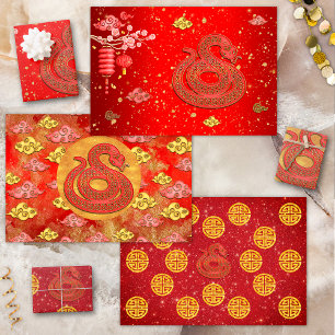 Feuille De Papier Cadeau Nuage propice rouge or du serpent du zodiaque chin