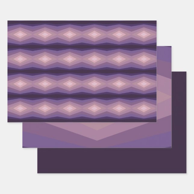 Feuille De Papier Cadeau Nuances D'Art Abstrait Géométrique Violet (Lot)