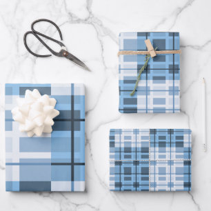 Feuille De Papier Cadeau Nuances de bleu motif géométrique traditionnel