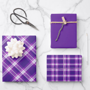 Feuille De Papier Cadeau Nuances de carreaux violet et blanc