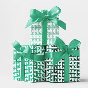 Feuille De Papier Cadeau Nuances de la clé grecque verte Turquoise