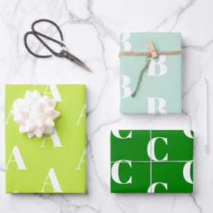 Feuille De Papier Cadeau nuances vertes monogramme personnalisé Lettre ini