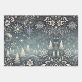 Feuille De Papier Cadeau Nuit d'hiver enchantée : Élégant Noël Set de 3