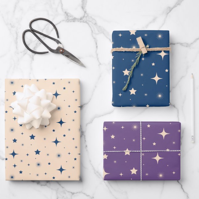 Feuille De Papier Cadeau Nuit étoilée de Noël (Recto)