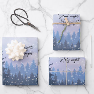 Feuille De Papier Cadeau Nuit silencieuse Saint-Nuit Magique Hiver Illustra