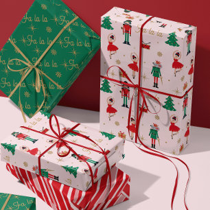 Feuille De Papier Cadeau Nutcracker Souris King Ballet rose Noël