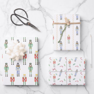Feuille De Papier Cadeau Nutcrackers de Noël aquarelle