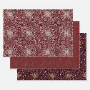 Feuille De Papier Cadeau Objets célestes, lune, soleil, chat, starburst