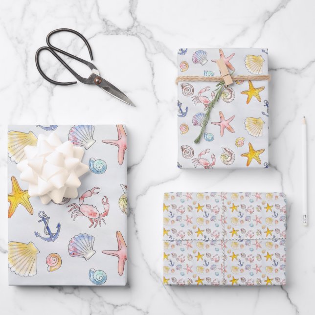 Feuille De Papier Cadeau Ocean Beach Pastel Starfish Seashell (Recto)
