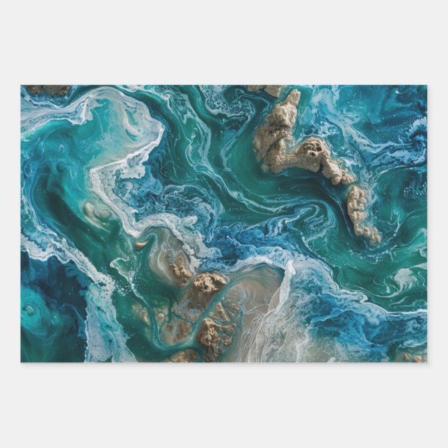 Feuille De Papier Cadeau Océan bleu (Devant 2)