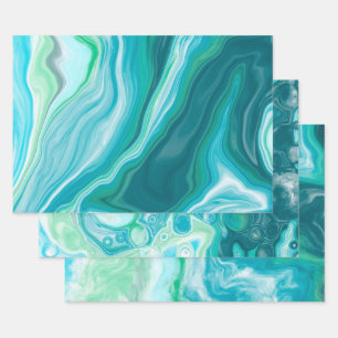 Feuille De Papier Cadeau Océan Bleu Marbre Fluide Art Anniversaire
