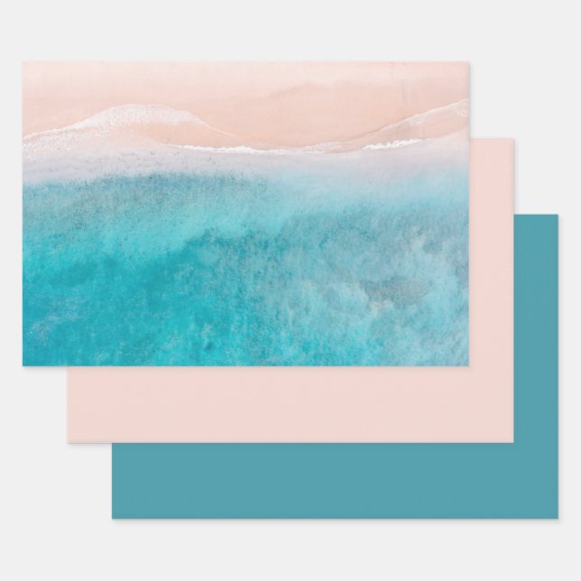 Feuille De Papier Cadeau Océan Turquoise Aquarelle (Lot)