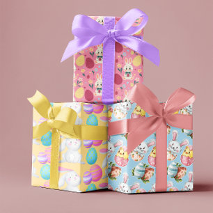 Feuille De Papier Cadeau Oeuf de Pâques Aquarelle Bunny Motif de printemps