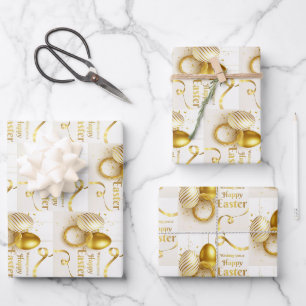 Feuille De Papier Cadeau Oeuf de Pâques d'or