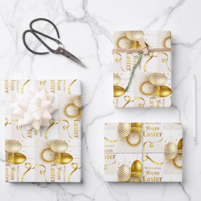 Feuille De Papier Cadeau Oeuf de Pâques d'or (Recto)