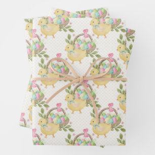Feuille De Papier Cadeau Oeufs de Pâques Cute poulet