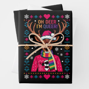 Feuille De Papier Cadeau Oh cerf je suis queer LGBT LGBTQ Fierté gay Noël l