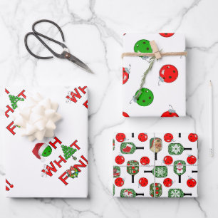 Feuille De Papier Cadeau Oh What Fun Christmas Pickleball Vert et Blanc