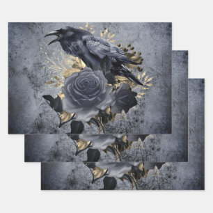 Feuille De Papier Cadeau Oiseau corbeau or rose bleu/noir Fantaisiste