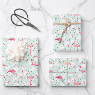 Feuille De Papier Cadeau Oiseau Flamant rose Avec Plumes