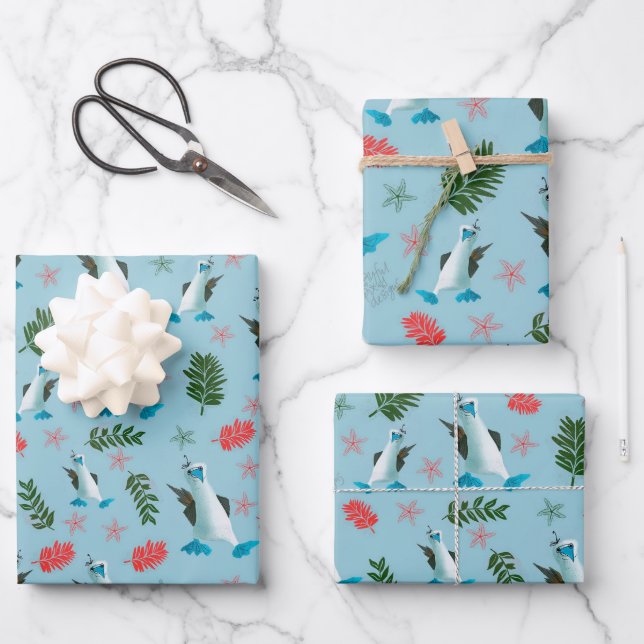 Feuille De Papier Cadeau Oiseau Oiseau Plat Bleu (Recto)