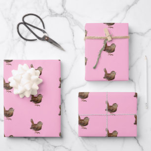 Feuille De Papier Cadeau Oiseau Wren (Troglodytes Troglodytes) Rose clair